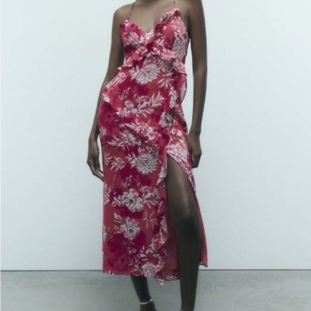 Zara Pink Floral Midi Dress